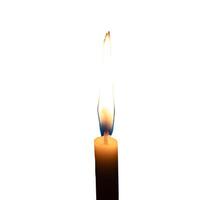 A single burning candle flame or light glowing on a small white candle isolated on white background with clipping path photo