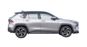 Side view of small gray SUV sports car isolated on white background with clipping path photo