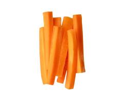 Top view of orange carrot slice or piece in stick shape in stack isolated on white background with clipping path photo