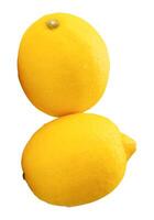 Top view of two fresh ripe yellow lemon fruit in stack isolated on white background photo