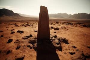 Towering rock formation in desert landscape photo