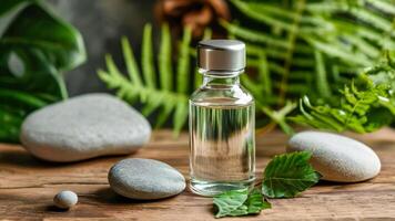 an empty or blank waterbottle in a table with trees photo