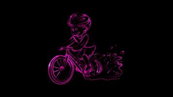 Neon frame effect, athlete cyclist on black background video