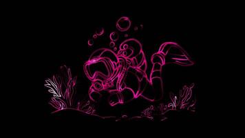 Neon frame effect, Scuba Diver A diver symbol with equipment on black background video