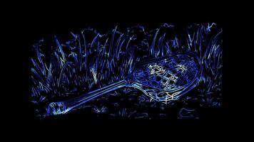 Neon frame effect, Lacrosse Stick A stick with a net for lacrosse on black background video