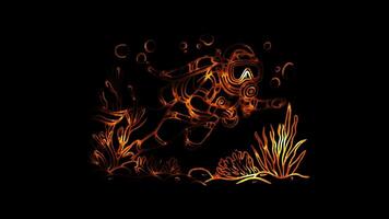 Neon frame effect, Scuba Diver A diver symbol with equipment on black background video