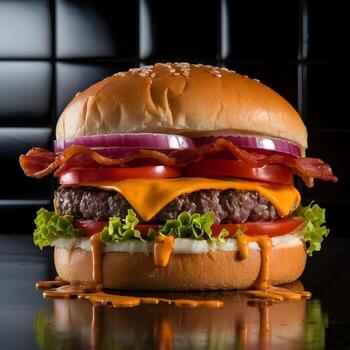 cheese hamburger on table photo