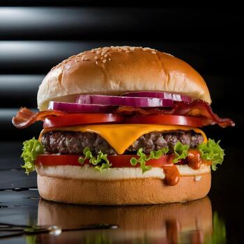 hamburger with meat cheese photo