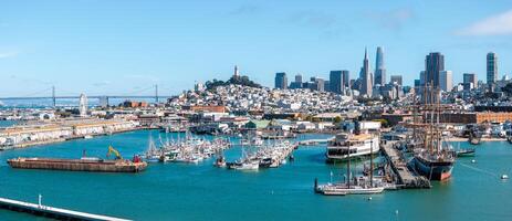 Aerial View of San Francisco with Coit Tower and Bay Bridge photo