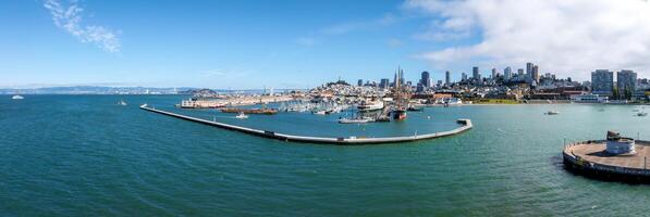 Aerial View of San Francisco Skyline with Coit Tower and Bay Bridge photo