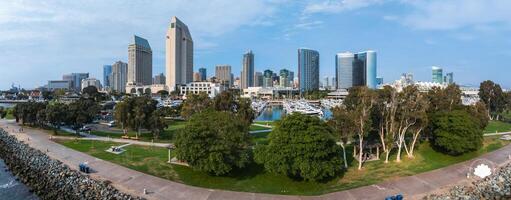 Aerial View of San Diego Skyline with Convention Center and Marina photo