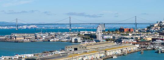 Aerial View of San Francisco with Bay Bridge and Pier 39 photo