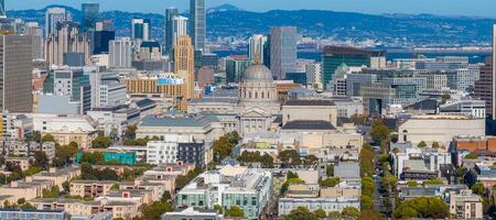 Aerial View of San Francisco City Hall and Skyline with Bay Bridge photo