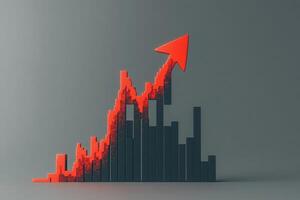 A striking red downward arrow pierces through a climbing bar graph, symbolizing a significant drop in financial performance or market trends, evoking feelings of crisis and urgency. photo