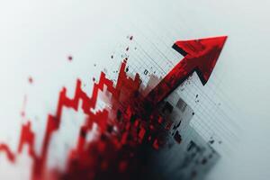 An isolated red downward arrow dramatically crashes through, conveying a sense of loss or decline in performance metrics. This represents bearish market behavior or negative trends. photo