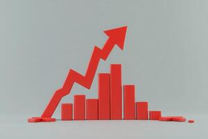 A vivid red downward arrow is forcefully breaking through a graph, which features increasing bars. The stark contrast emphasizes the dramatic drop in value against a subtle gray backdrop. photo