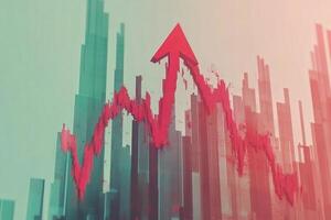 A red arrow crashes through a green and blue graph, symbolizing a major market downturn and creating a striking visual contrast. photo