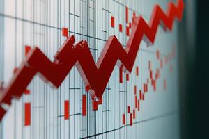 A striking red arrow plunges downwards, symbolizing a significant drop in data trends. This representation highlights a negative change in performance or market activity. photo