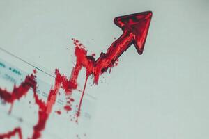 A bold red downward arrow is crashing through a financial graph, symbolizing a significant drop in market trends and performance indicators, capturing a moment of economic distress. photo