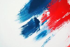 Vibrant brush strokes in shades of blue and red dance across a clean white background, creating an engaging abstract artwork. The dynamic colors evoke a sense of motion and creativity. photo
