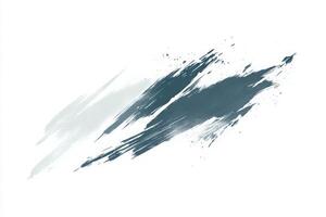 Artistic brush marks in varying shades of blue and grey are layered on a pristine white backdrop, creating an engaging abstract composition. photo
