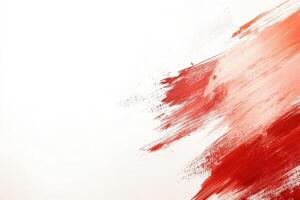 Vibrant red brush strokes flow across a pristine white canvas, showcasing a dynamic interplay of color and texture. The contrasting hues evoke a sense of energy and creativity. photo