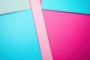 A clean desk features vibrant blue, pink, and mint green paper sheets arranged neatly, symbolizing a fresh start for returning to work. The colors create an inviting atmosphere for productivity. photo