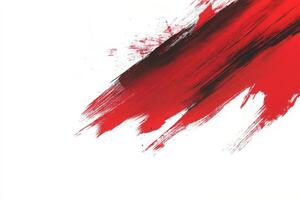 Bold red brush strokes create a striking contrast on a pristine white background. The artwork embodies energy and movement, evoking strong emotions through its vibrant colors. photo