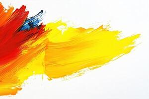 Bright, bold brush strokes in red, yellow, and blue create an energetic composition against a clean, white background, showcasing an abstract artistic expression through color and motion. photo