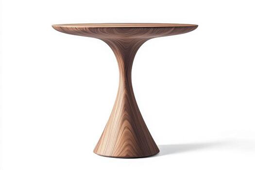 un elegante de madera lado mesa soportes solo en un brillante, minimalista ambiente, exhibiendo sus elegante curvas y suave finalizar, Perfecto para agregando un moderno toque a ninguna decoración. foto