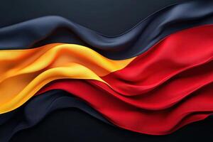 This display showcases the flowing colors of the German flag, with bold black, red, and yellow fabric elegantly draped against a dark surface, creating a striking contrast that catches the eye. photo