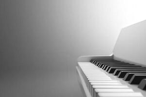 A striking display of grand piano keys is presented on a clean solid background, highlighting the contrast between the black and white keys, inviting creativity and musical expression. photo