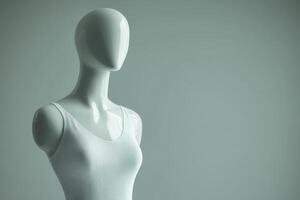 The mannequin stands elegantly against a plain backdrop, showcasing a simple yet chic dress design in a minimalist style. Perfect for a contemporary fashion display. photo