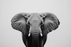 A majestic elephant stands alone, showcasing its impressive features and gentle demeanor against a soft, neutral background, evoking a sense of tranquility and strength. photo