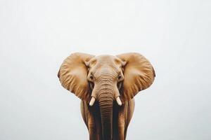 A majestic elephant stands isolated, emphasizing its grandeur and strength. The minimalistic background highlights its features and creates a sense of serenity and calm. photo