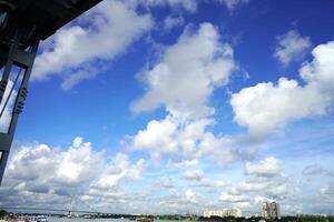 View of Vidyasagar Setu from Babughat with cityscape photo