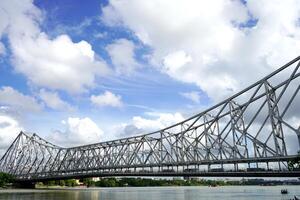 Wide angle view of Howrah Bridge in Sunny Weather photo