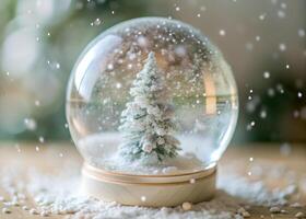 Close-up abstract shot of a snow globe being shaken, snow swirling inside photo