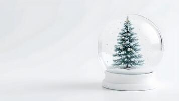 Christmas tree in a snow globe on white background photo