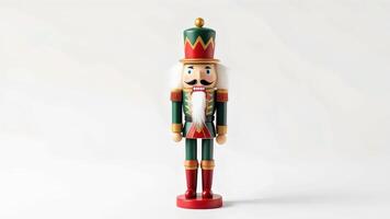 A nutcracker figurine standing on a white background photo