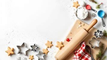 Christmas baking ingredients on a white background photo