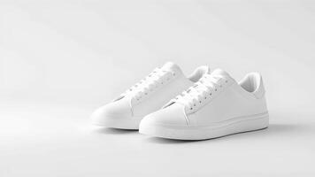Pair of white sneakers on a plain white background for fashion and shoes branding photo