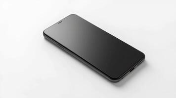 An iphone with a black screen on a white surface photo