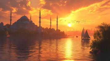 Hagia Sophia in Golden Light, A Symbol of History photo