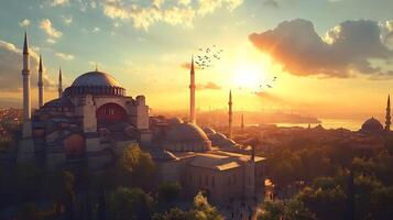 Hagia Sophia in Golden Light, A Symbol of History photo