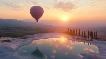 Serene Hot Air Balloon Ride Over Pamukkale's Pristine Pool photo