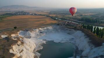 Serene Hot Air Balloon Ride Over Pamukkale's Pristine Pool photo