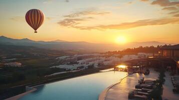 Serene Hot Air Balloon Ride Over Pamukkale's Pristine Pool photo