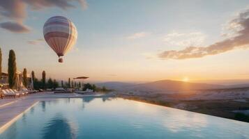Serene Hot Air Balloon Ride Over Pamukkale's Pristine Pool photo