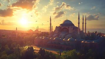 Hagia Sophia in Golden Light, A Symbol of History photo